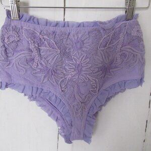 New Free People Panty XS Purple Lace High Waisted Embroidered Ruffle Pin Up